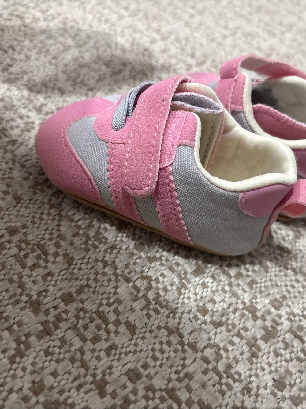 Girls' Pink and Light Gray Velcro Sneakers